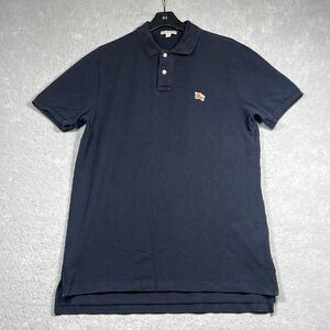BURBERRY BRIT Short Sleeve COTTON Knit Polo Shirt Men's XL Navy Blue Red LOGO